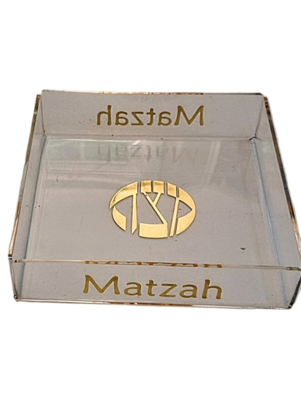 Vintage Passover Matzoh Tray Clear Acrylic Gold Embossed